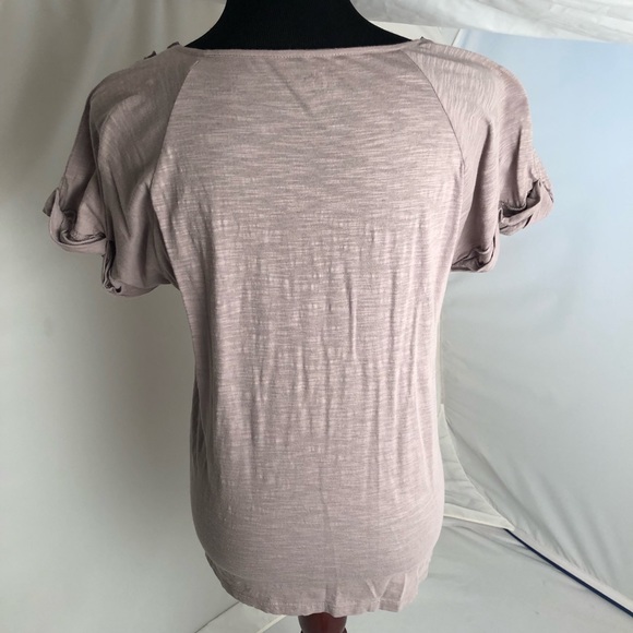 LOFT taupe detailed v-neck short sleeve t-shirt M - Picture 3 of 6